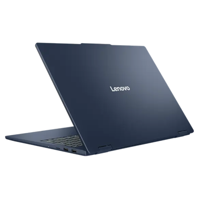 Vista izquierda orientada hacia atrás que destaca los puertos del portátil Lenovo IdeaPad 5i 2 en 1 de 10ª generación (16" Intel) en Cosmic Blue.