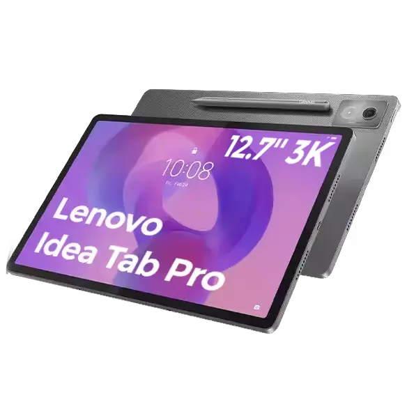 Lenovo Idea Tab Pro-surfplatta i Luna Grey, vy framifrån, horisontell, med Android-låsskärm på skärmen