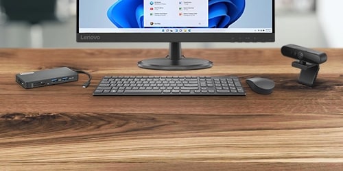 Lenovo Hub, Keyboard, Mouse, camera, and Monitor on desktop