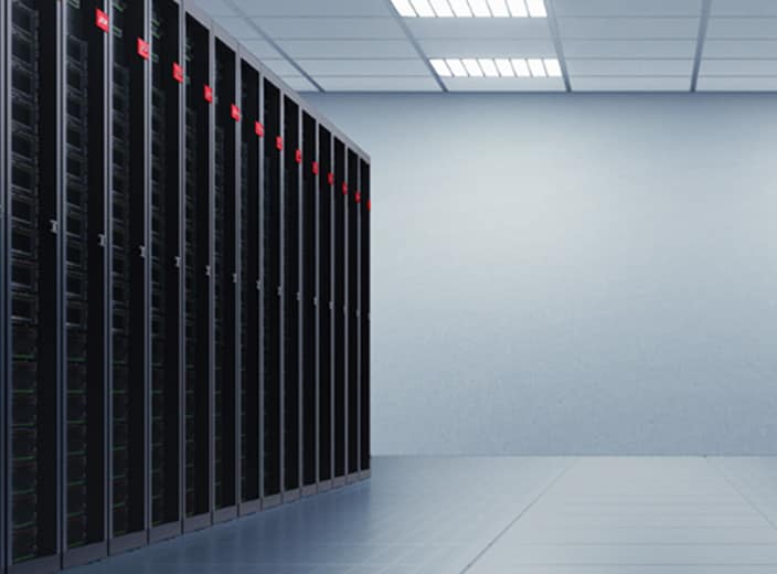 Row of Lenovo server racks in a modern data center environment