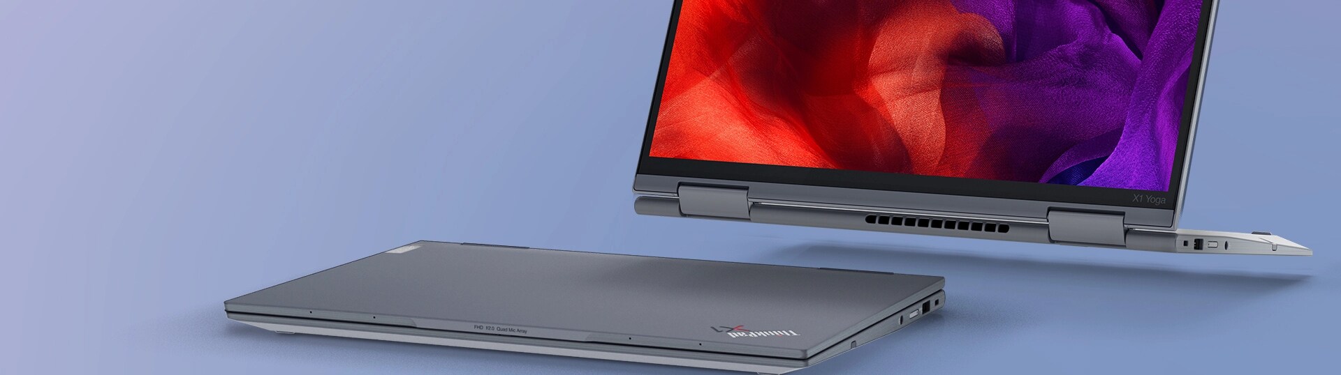 ThinkPad X1 Yoga Gen 8 laptop closed and laptop with lid flipped up in tablet position