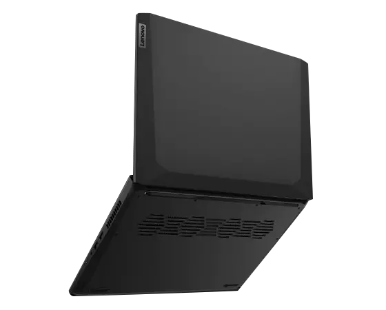 Lenovo IdeaPad Gaming 3i Gen 6 (15” Intel) laptop—3/4 right-rear view of top and bottom, with lid open wide