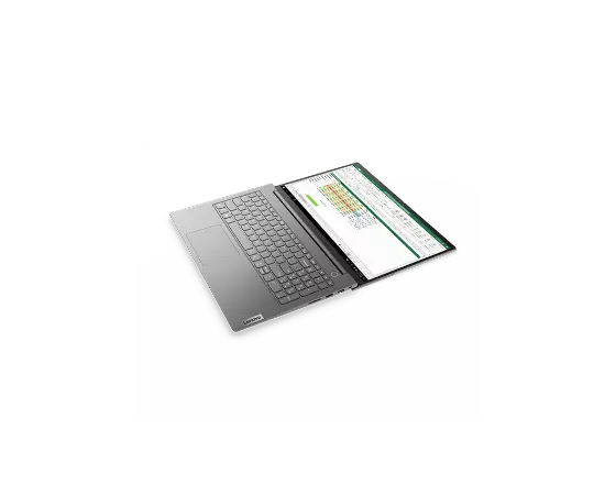 Lenovo ThinkBook 15 de 2.ª generación abierto 180 grados y girado hasta casi alcanzar una posición horizontal