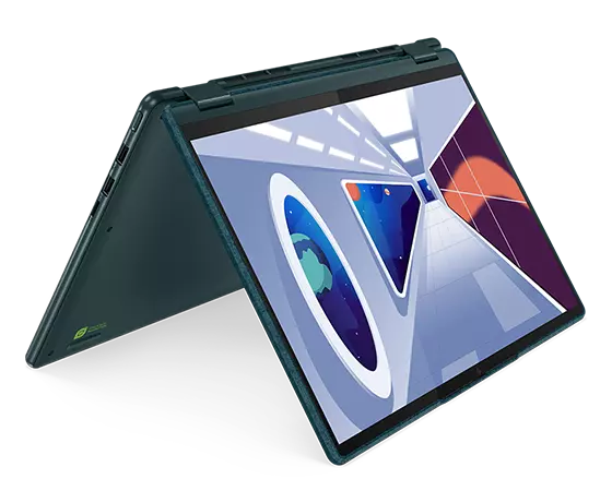 Yoga 6 Gen 8 laptop in tent mode with display on