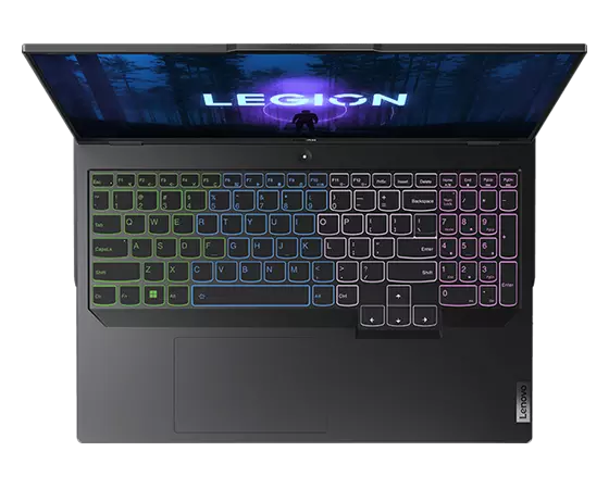 Legion Pro 5i Gen 8 (16” Intel) top view with RGB backlit keyboard turned on