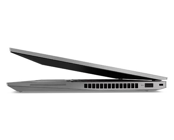 Close up of right-side view of Lenovo ThinkPad P16s Gen 2 (16″ Intel) laptop, slightly opened, showing edge of display & ports