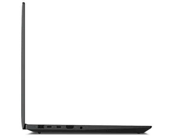 Left-side profile of Lenovo ThinkPad P1 Gen 6 (16″ Intel) mobile workstation, opened 90 degrees, showing edges of display & keyboard, & left-side ports