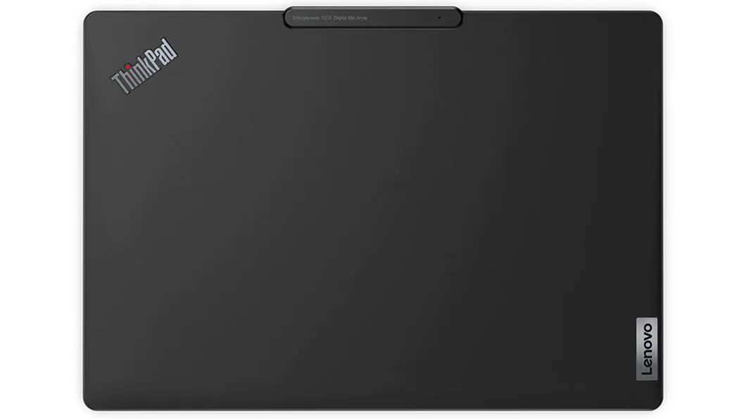 Obere Abdeckung des Lenovo ThinkPad X13s Notebooks in Thunder Black, hergestellt aus zertifiziertem, zu 90 % recyceltem Magnesium.
