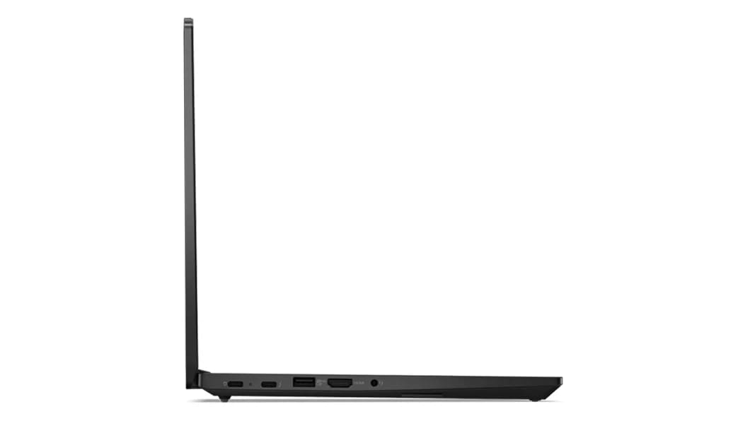 ThinkPad E14 Gen 5 (14, Intel) laptop – left side view, lid open
