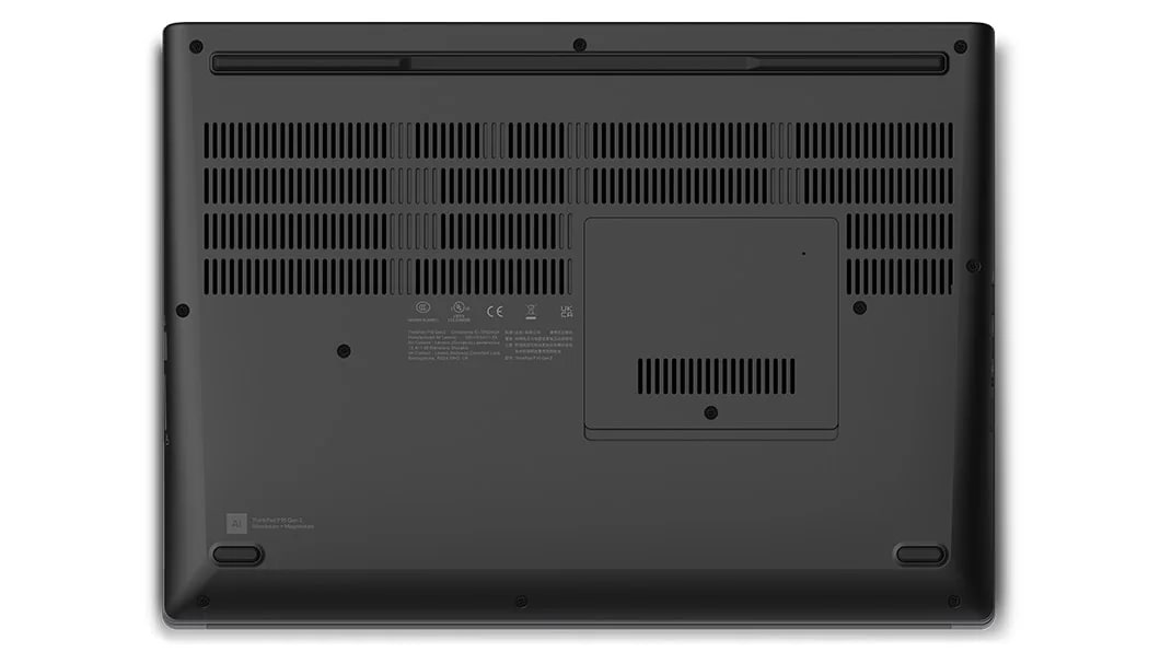 Aerial view of Lenovo ThinkPad P16 Gen 2 (16, Intel) laptop, closed, showing rear cover