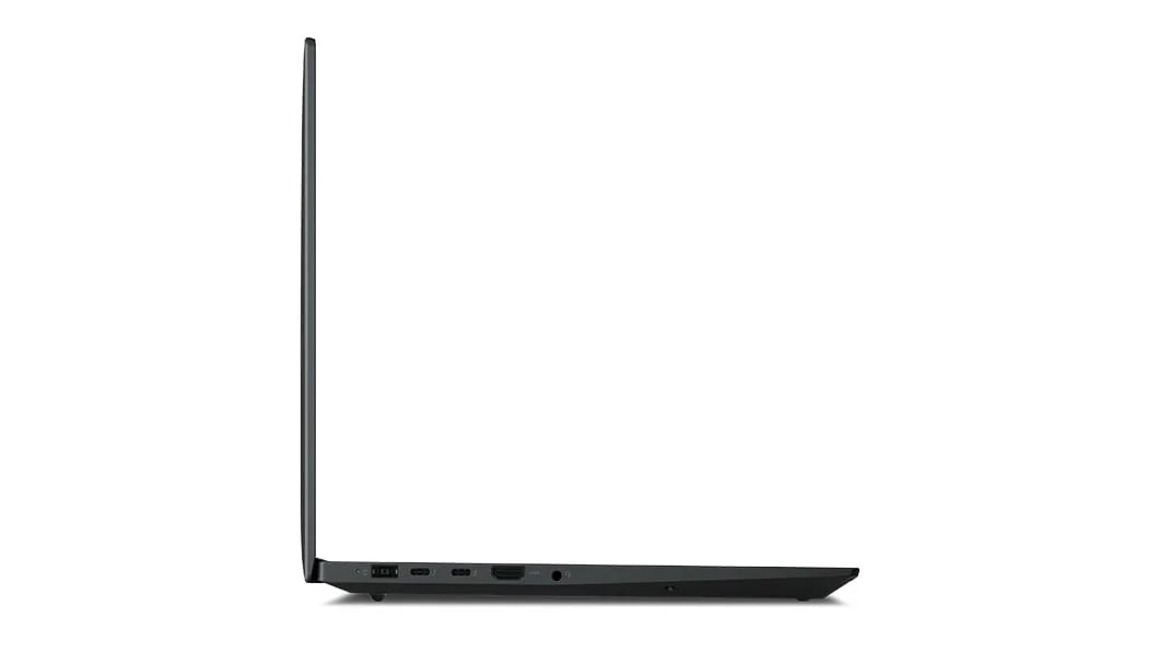 Left-side profile of Lenovo ThinkPad P1 Gen 6 (16, Intel) mobile workstation, opened 90 degrees, showing edges of display & keyboard, & left-side ports