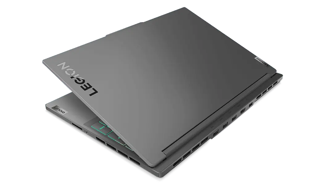 Right back view of the Lenovo Legion Slim 7i Gen 8 (16, Intel), nearly closed, showing rear and right side ports