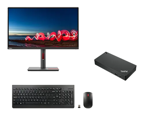 Lenovo Pacote de trabalho 3 - monitor, dock, teclado e mouse, fone de ouvido