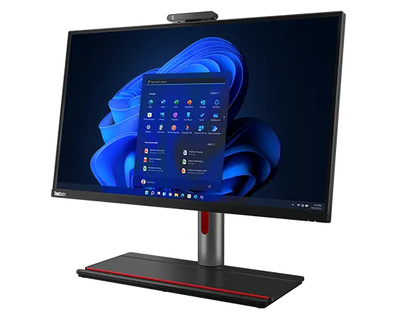 Forward-facing Lenovo ThinkCentre M90a Pro Gen 4 (27″ Intel) all-in-one PC, at a slight angle, showing display and stand