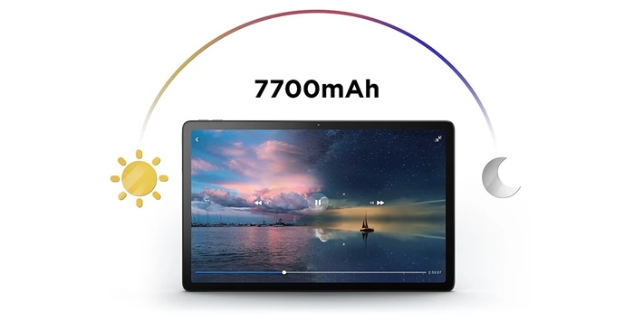 Front-facing view of Lenovo Tab P11 tablet displaying battery life