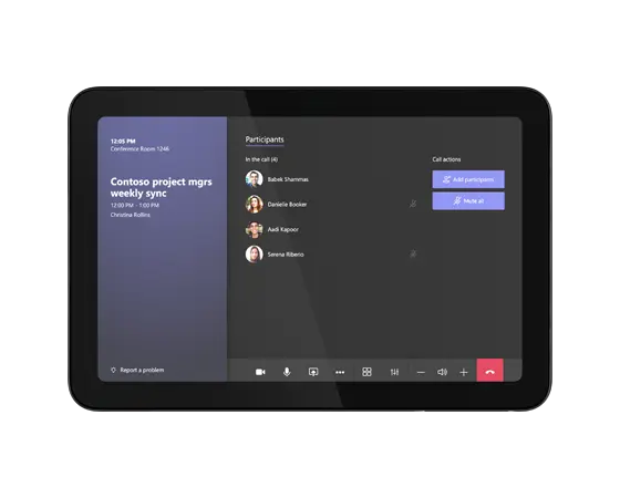 Lenovo IP Controller for Microsoft Teams Rooms, view of display showing meeting menu