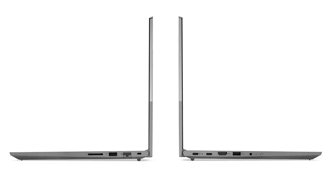 Two back-to-back Lenovo ThinkBook 15 Gen 2 open 90 degrees in side view
