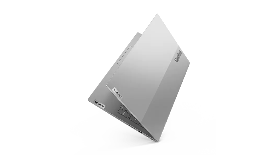 Image thumbnail of left three-quarter view of Lenovo ThinkBook 15 Gen 2 open 45 degrees sitting on its bottom left corner