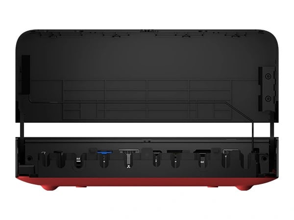 Rear view of ThinkSmart Core for Microsoft Teams Rooms computing device, part of Lenovo ThinkSmart Core Full Kit with IP Controller for Teams, showing various ports