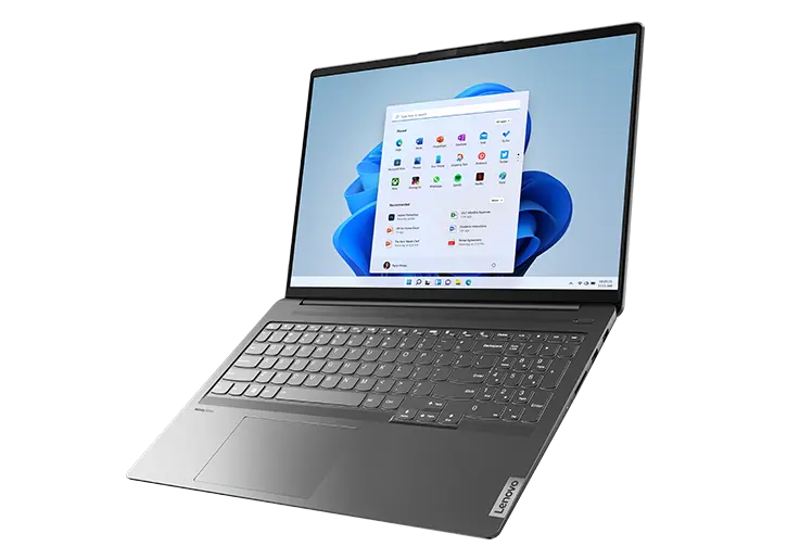 Lenovo IdeaPad 5 Pro Gen 7 laptop showcasing 16 display with Windows 11 Home and full-sized keyboard with numeric pad. 