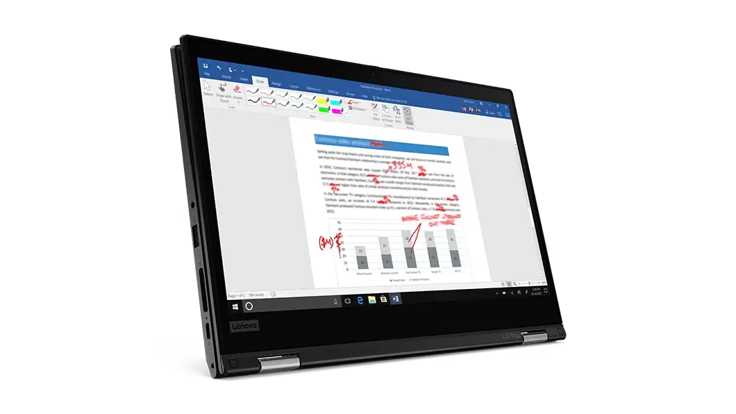 Vista de la ThinkPad L13 Yoga 2da Gen (13&quot;, AMD) en modo tienda.