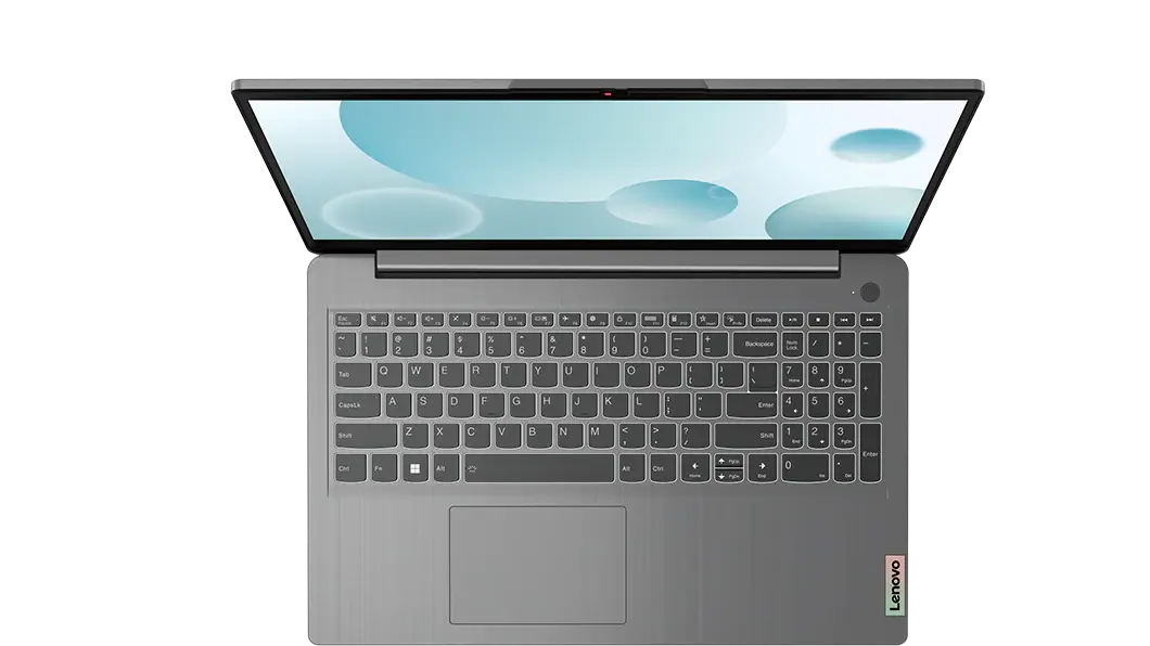 Vista desde arriba de la pantalla y el teclado del portátil IdeaPad 3i 7ma Gen (15”, Intel)