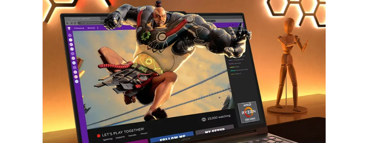 Lenovo Legion Slim 5 16" WQXGA (2560 x 1600) 8va Gen (16”, AMD 7 7840HS 16GB 1TB 3 Laptop Legion Slim 5i Gen 8 ligeramente abierta con teclado RGB opcional
