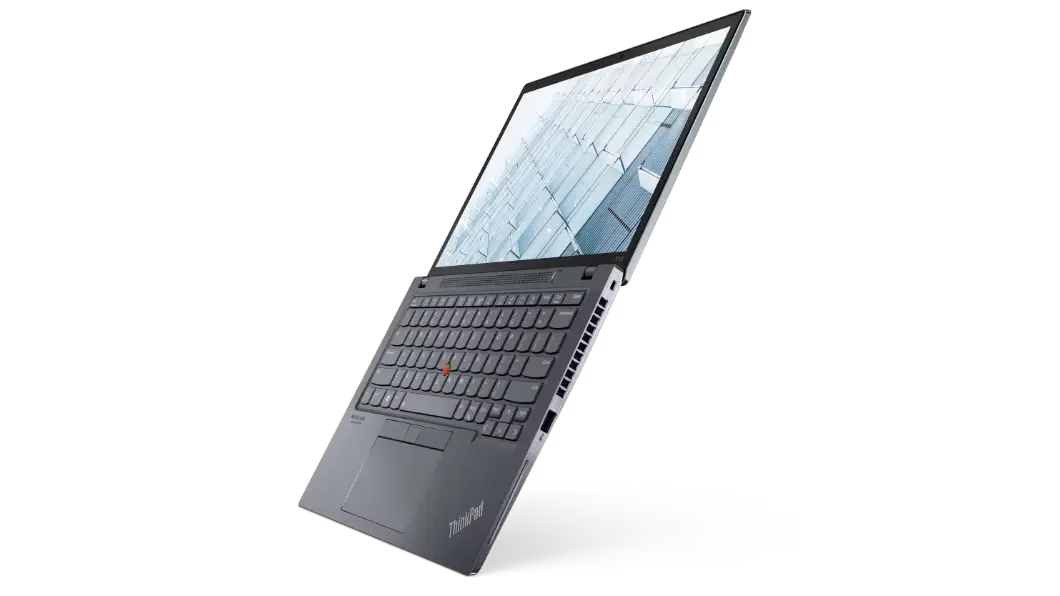 Imagen de la ThinkPad X13 2da Gen (13”, AMD) abierta a 180 gardos.
