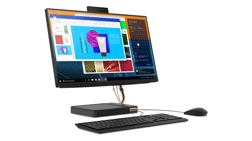 Left-angle view of the IdeaCentre AIO 5i (24&quot;) all-in-one desktop with wired desktop and mouse