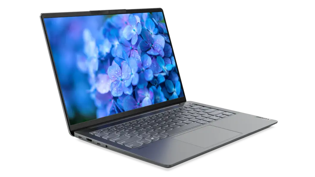 Imagen de semiperfil izquierdo de la laptop IdeaPad 5i Pro 6ta Gen (14&quot;, Intel), en color Storm Grey y abierta a poco más de 90°