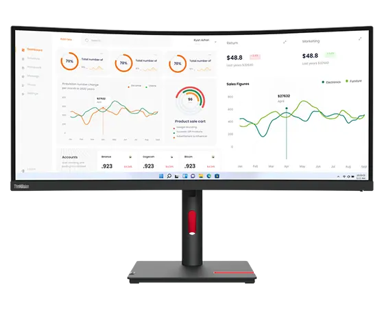 Lenovo ThinkVision T34w-30 34" Monitor with ThinkVision MC60 Monitor Webcam