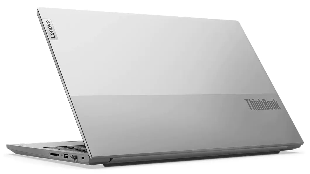 Lenovo Thinkbook 15 Gen 4 (15 &quot;AMD) laptop-¾ Vista de la derecha, tapa parcialmente abierta