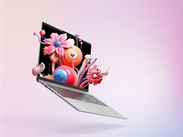 Animated flowers popping out of IdeaPad Slim 5i laptop display