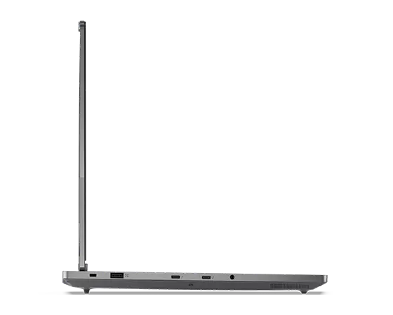 Aperçu du côté gauche de l’ordinateur portable Lenovo ThinkBook 16p Gen 5 (16" Intel) avec le capot ouvert à 90 degrés et les cinq ports visibles.