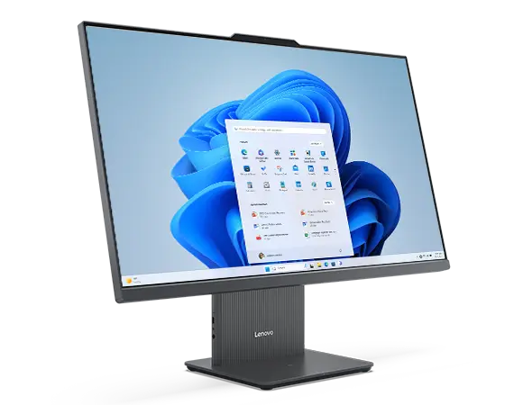 IdeaCentre AIO Gen 9 (27” AMD) front facing right with start menu on display