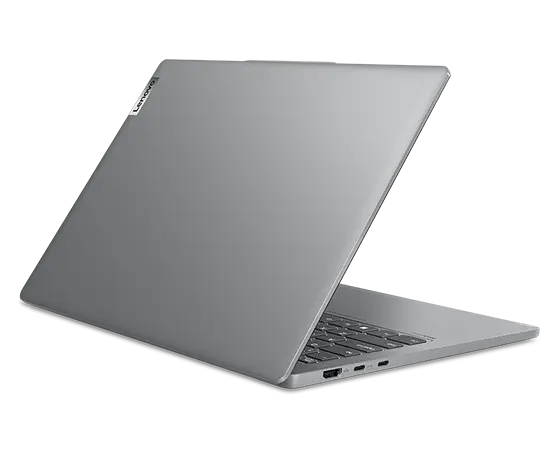 IdeaPad Pro 5 Gen 9 (14” AMD) rear view, three-quarter with lid partially open, and facing right