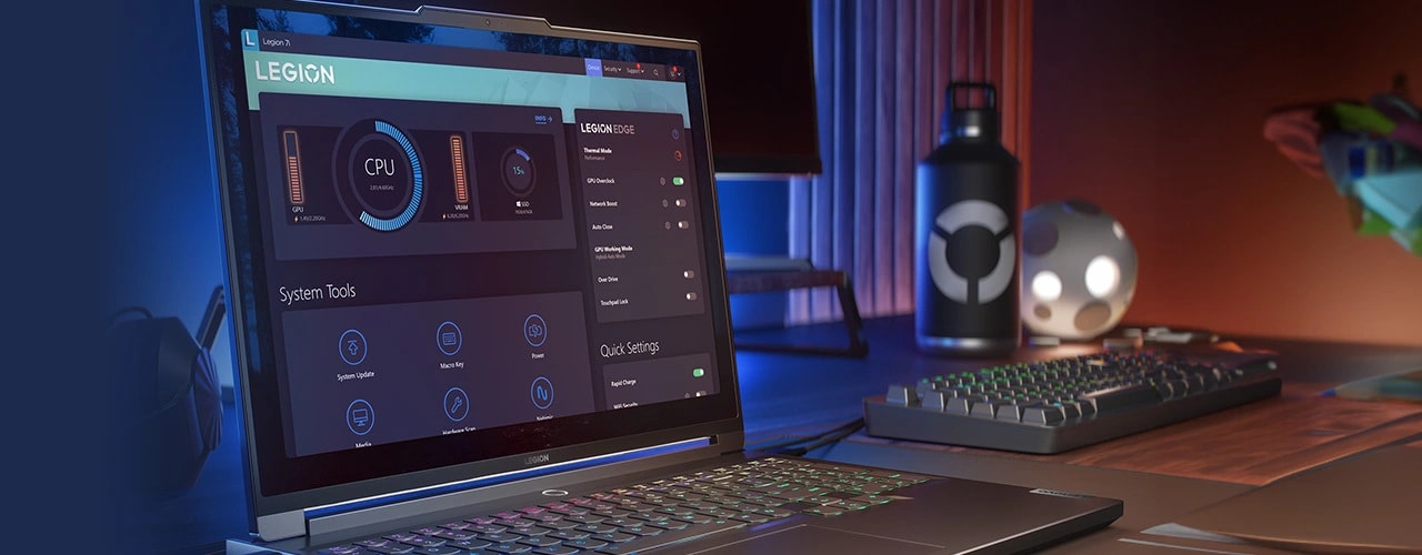 Lenovo Legion 7i Gen 9 (16″ Intel) with Lenovo Vantage UI on the screen