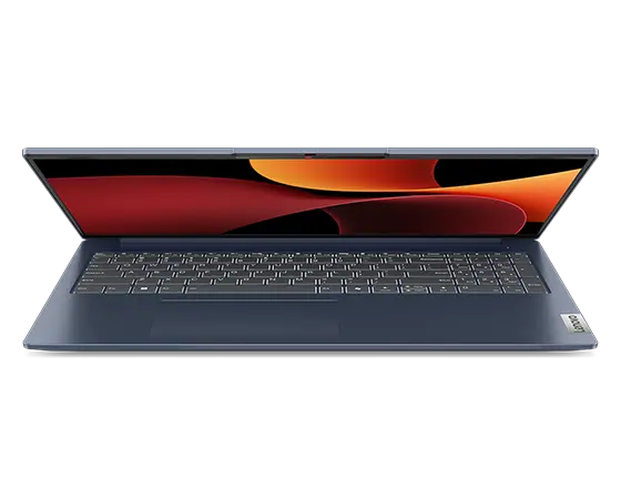 IdeaPad Slim 5 Gen 9 (16 » AMD) face à l’avant avec couvercle partiellement ouvert avec l’écran sur