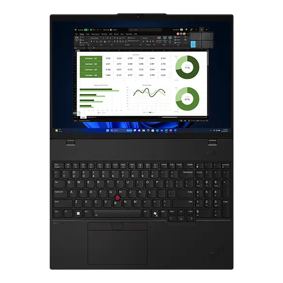 Vorderansicht des Lenovo ThinkPad L16 Notebooks, um 180 Grad geöffnet.