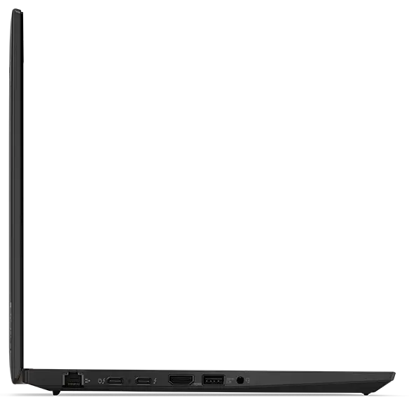Profil gauche du portable Lenovo ThinkPad T14 Gen 4 ouvert à 90 degrés.