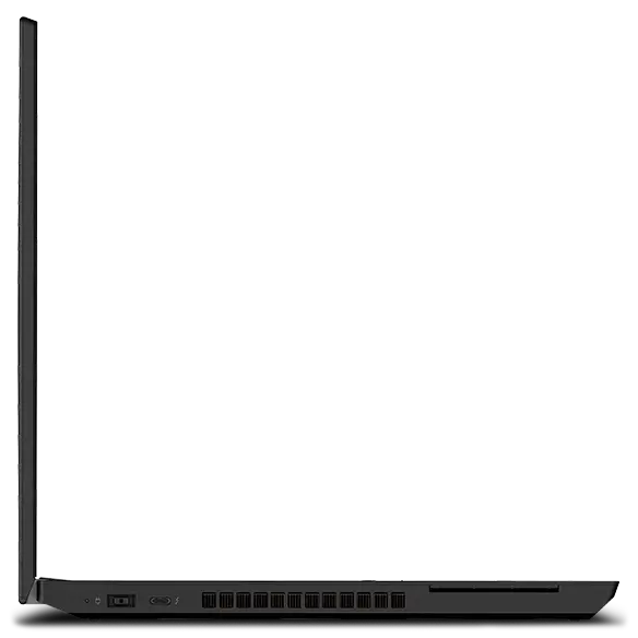 Left side view of ThinkPad T15p Gen 3 (15" Intel) mobile workstation, opened at 90 degrees, showing ports