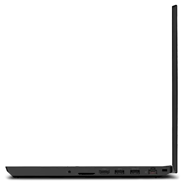 Right side view of ThinkPad T15p Gen 3 (15" Intel) mobile workstation, opened at 90 degrees, showing ports