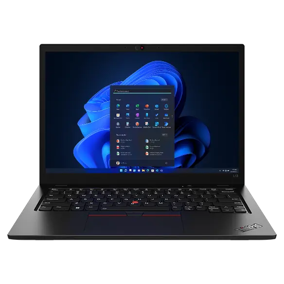 Lenovo Thinkpad L13 Gen4 , open 90 degrees, angled to show right-profile ports.
