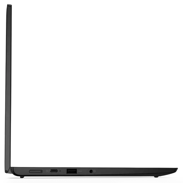 Left-side profile of the Lenovo ThinkPad L13 Gen 4  laptop open 90 degrees, showing ports & slots.