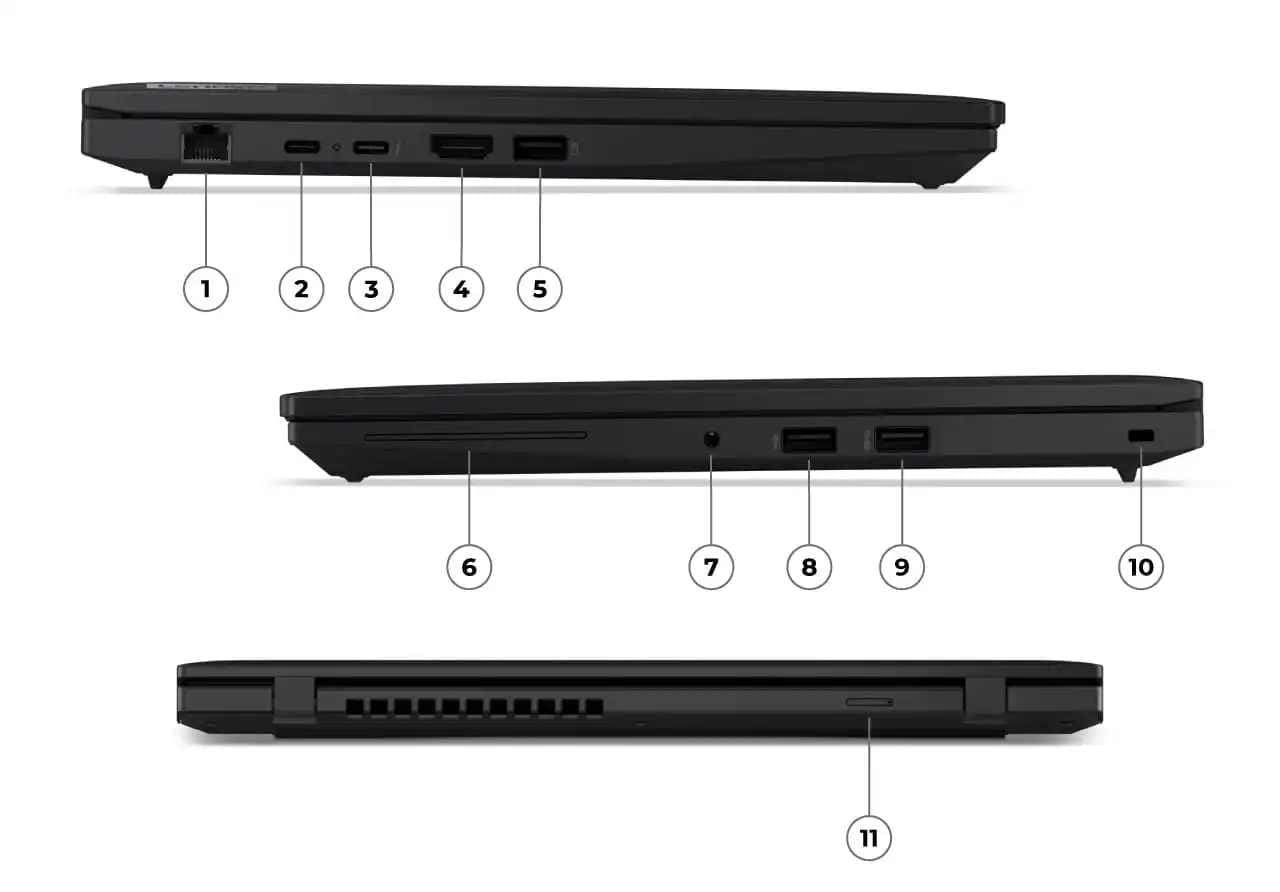 Lenovo ThinkPad L14 Gen 5 laptop with all its ports and slots.