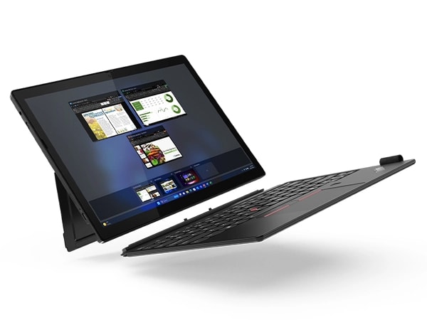 Floating view of the Lenovo ThinkPad X12 Detachable Gen 2 laptop.