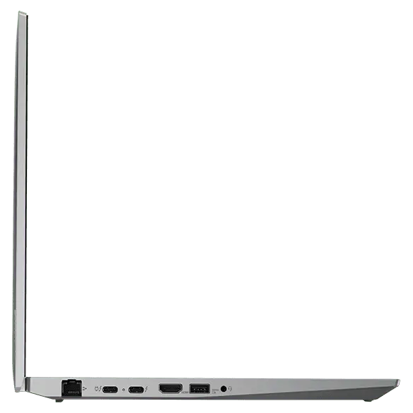 Profiel van de linkerzijde van de Lenovo ThinkPad P16s Gen 2 (16″ Intel), 90 graden geopend, met weergave van de randen van het beeldscherm en het toetsenbord, plus poorten