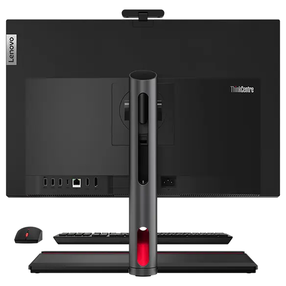 Rear view of Lenovo ThinkCentre M90a Pro Gen 3 AIO (23&quot; Intel), showing ports and clutter-free cord management base.