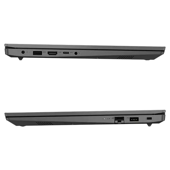 Two Lenovo V15 Gen 2 (15” Intel) laptops – stacked left and right side views with lids closed