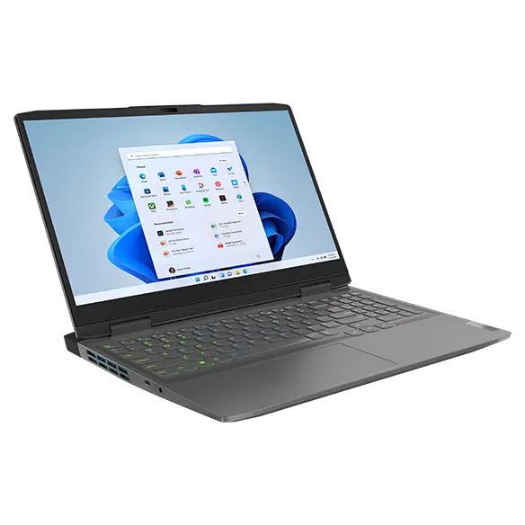 Lenovo LOQ 15IRH8 front-facing right with Windows 11 on the screen
